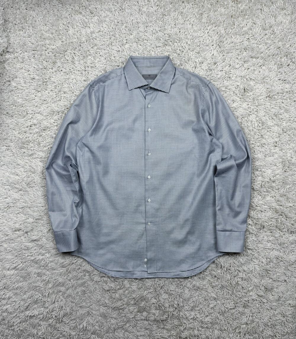 Canali 1934 Mens Dress Shirt 16.5 42 Gray White Houndstooth Cotton Made in Italy